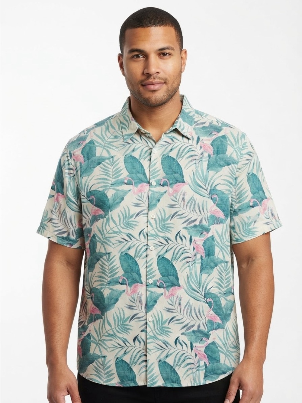 The Endless Summer Tropical Flamingo Print Rayon Hawaiian Shirt XXL 2XL
